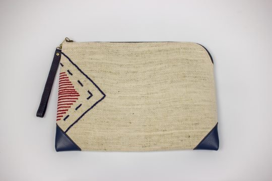 Hand Woven Cotton with Akha Embroidery and Blue Leather Accent