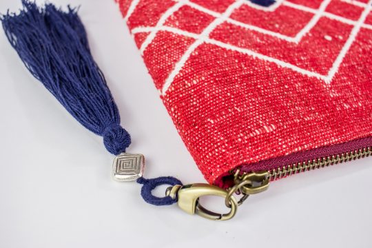 Hand Woven Red Cotton with Tribal Style Embroidery and Red Leather Accent