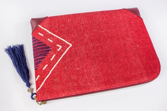 Hand Woven Cotton with Akha Embroidery and Red Leather Accent