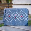 Hand Woven Cotton with Indigo Natural Dyes and Blue Leather Accent