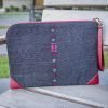 Tribal Clutch Bag : Indigo Hand Woven Cotton with Red Leather Accent