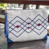 Tribal Clutch Bag : Hand Woven Natural Cotton with Blue Leather Accent