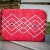 Hand Woven Red Cotton with Tribal Style Embroidery and Red Leather Accent