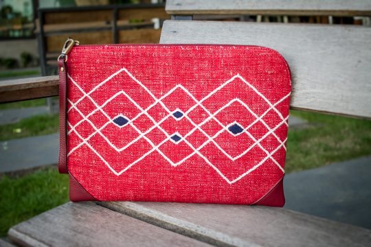 Hand Woven Red Cotton with Tribal Style Embroidery and Red Leather Accent