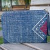 Tribal Clutch Bag : Hand Woven Cotton with Akha Embroidery and Blue Leather Accent