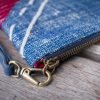 Tribal Clutch Bag : Hand Woven Cotton with Akha Embroidery and Blue Leather Accent