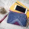 Hand Woven Cotton with Hand Embroidery Wristlet ( Blue color )