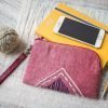 Hand Woven Cotton with Hand Embroidery Wristlet ( Red color )