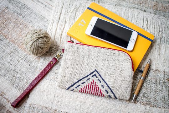 Hand Woven Cotton with Hand Embroidery Wristlet ( Natural Cotton color )