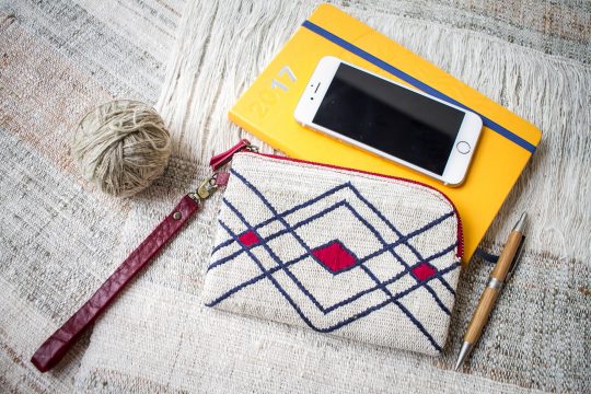 Hand Woven Cotton with Hand Embroidery Wristlet ( Natural Cotton color )