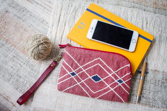 Hand Woven Cotton with Hand Embroidery Wristlet ( Red color )