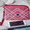 Hand Woven Cotton with Hand Embroidery Wristlet ( Red color )