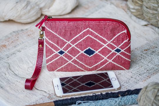 Hand Woven Cotton with Hand Embroidery Wristlet ( Red color )