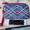 Hand Woven Cotton with Hand Embroidery Wristlet ( Blue color )