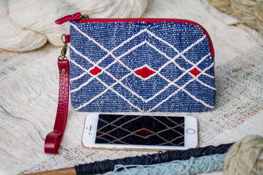 Hand Woven Cotton with Hand Embroidery Wristlet ( Blue color )