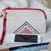 Hand Woven Cotton with Hand Embroidery Wristlet ( Natural Cotton color )