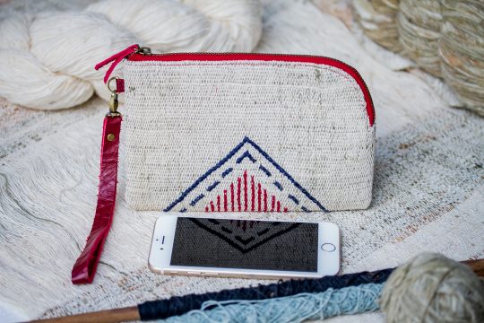 Hand Woven Cotton with Hand Embroidery Wristlet ( Natural Cotton color )
