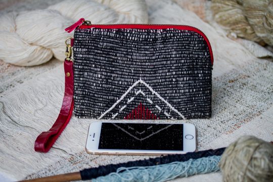 Hand Woven Cotton with Hand Embroidery Wristlet ( Black color )