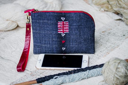 Traditional LUA Fabric wristlet ( Indigo Blue Color )